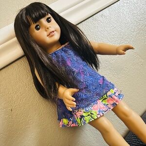 Floral Dress Doll with Long Dark Hair